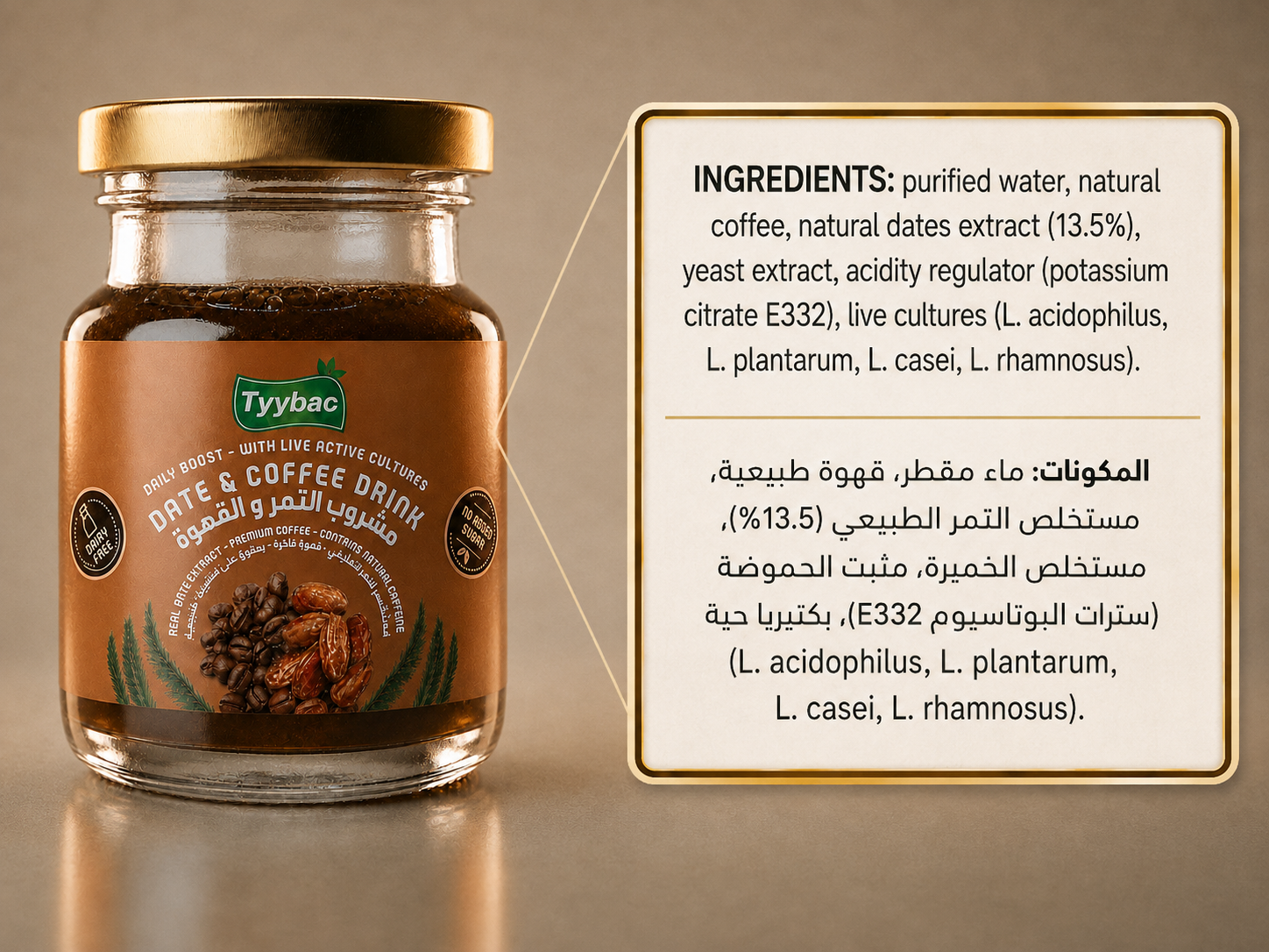 Tyybac Coffee ingredients panel
